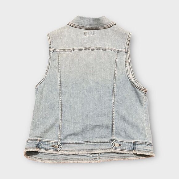 Ava Viv Jean Vest Jacket Womens 1X Button Down Denim Plus Size Distressed - Picture 3 of 5